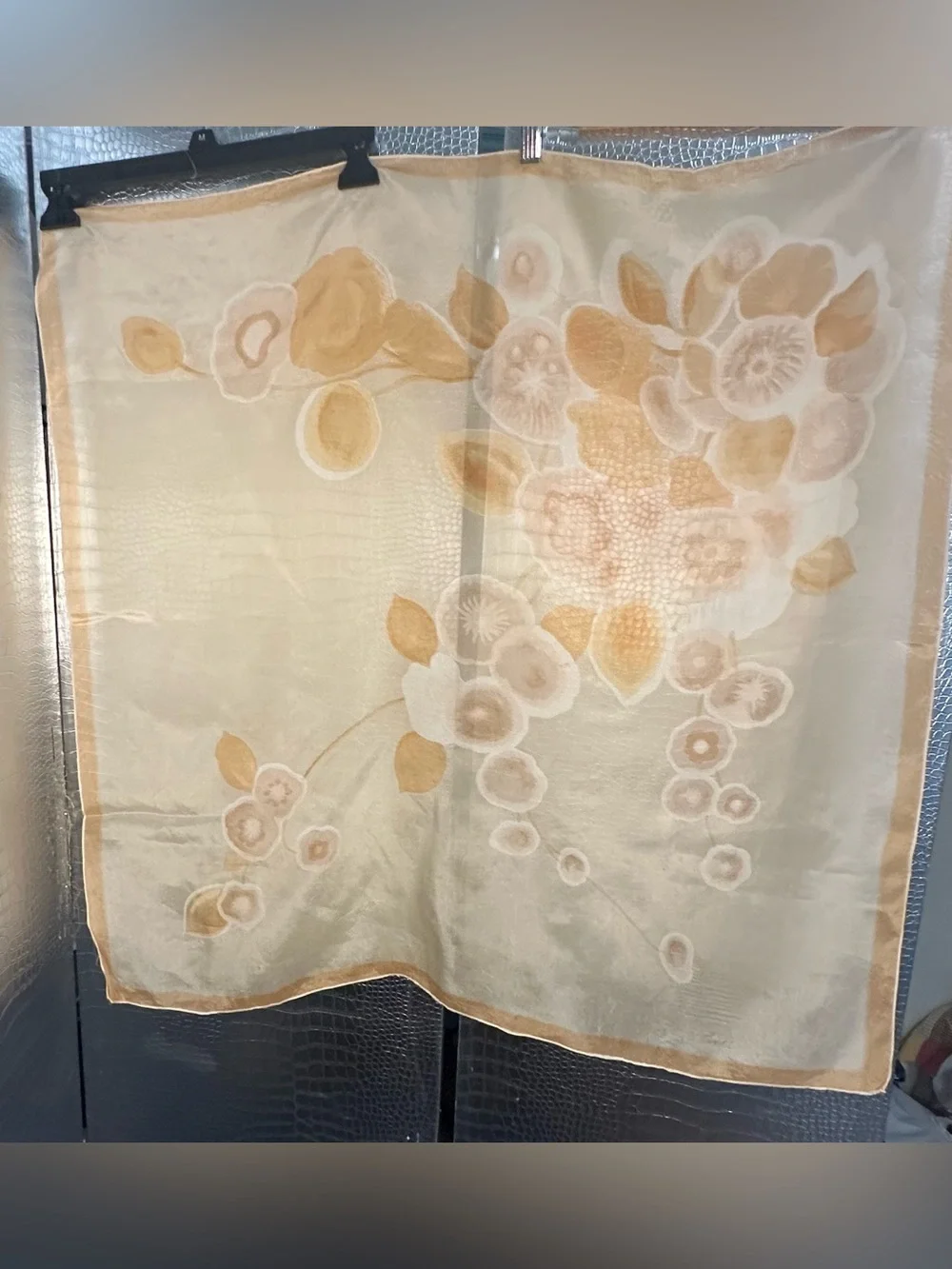 Women's Floral Sheer Scarf in Peach and Beige